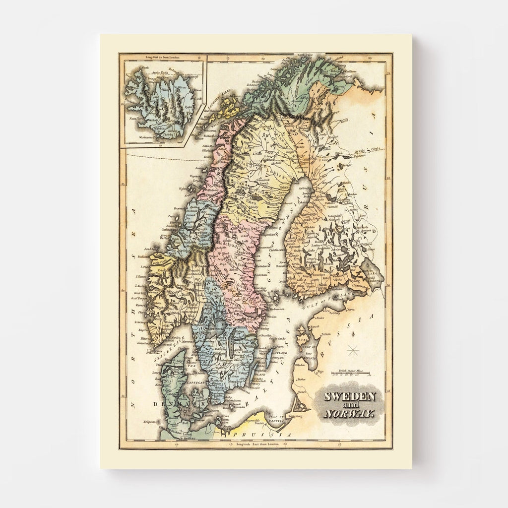 Vintage Map of Norway 1823