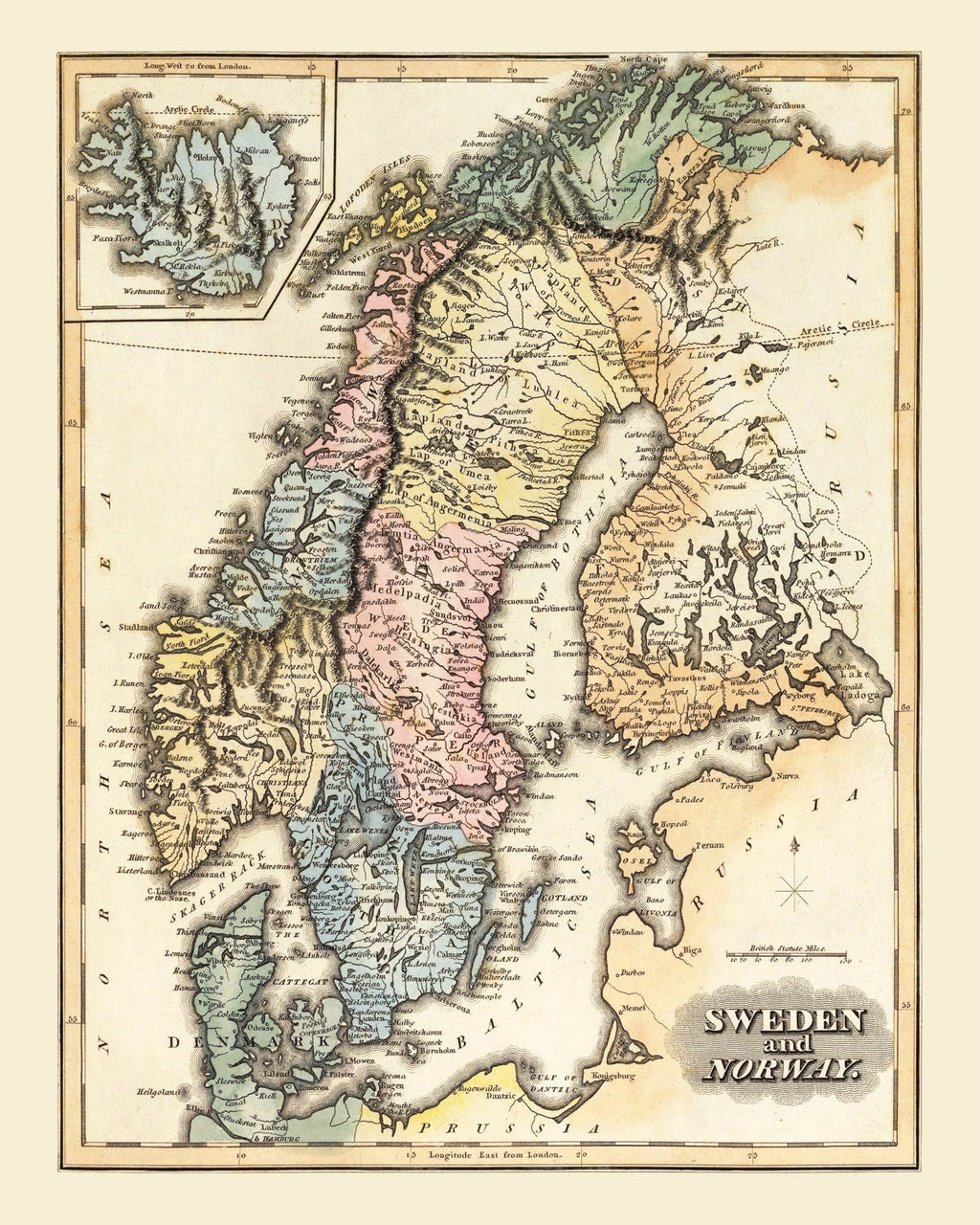 Vintage Map of Norway 1823