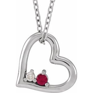 Sterling Silver Natural Ruby & .015 CT Natural Diamond Heart 18" Necklace