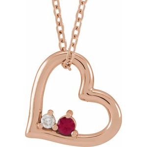 14K Rose Gold Natural Ruby & .015 CT Natural Diamond Heart 18" Necklace
