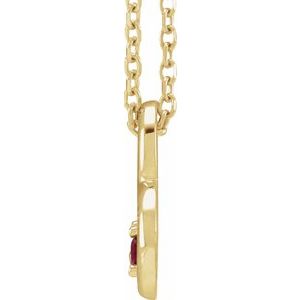 14K Yellow Gold Natural Ruby & .015 CT Natural Diamond Heart 18" Necklace