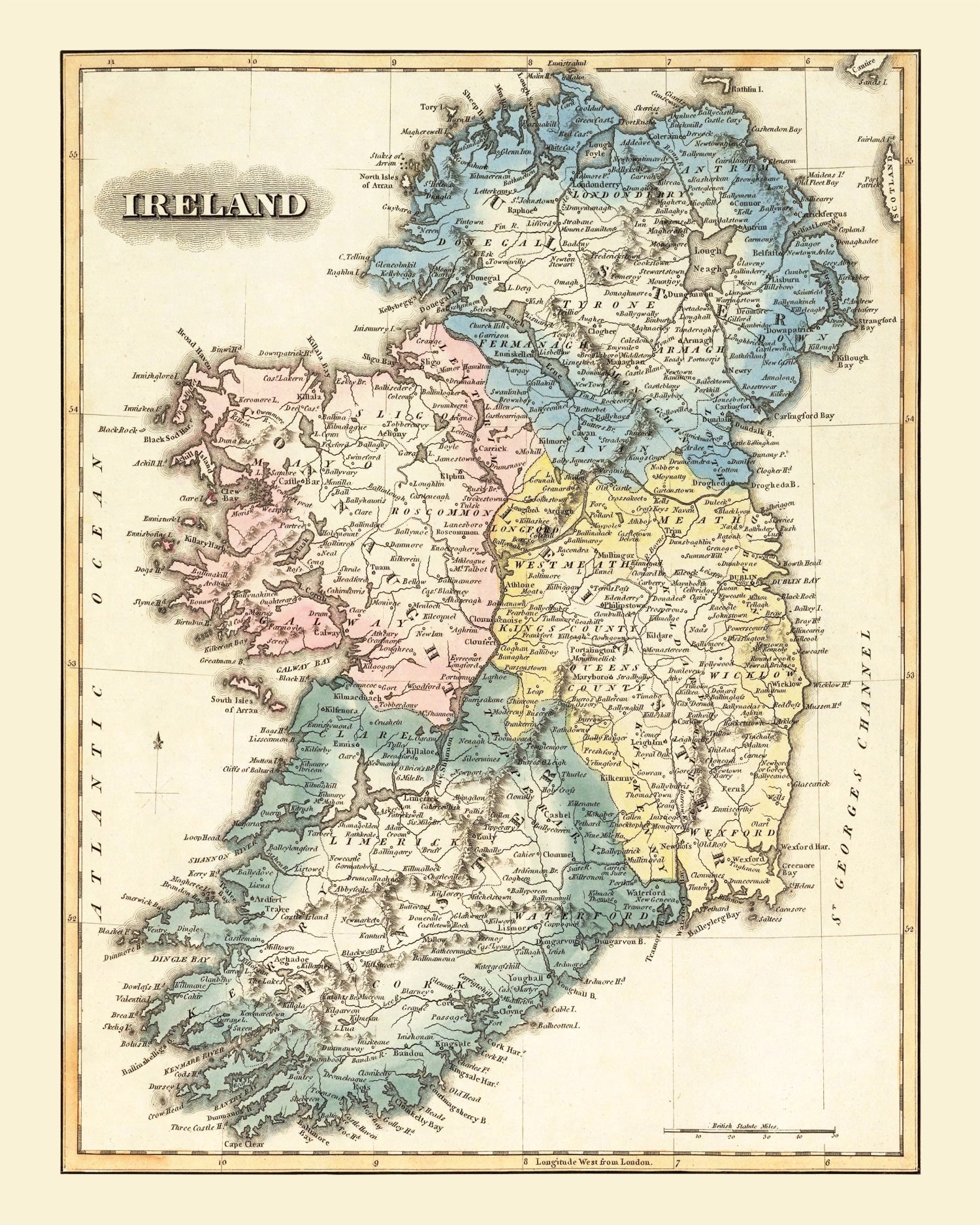 Vintage Map of Ireland 1823