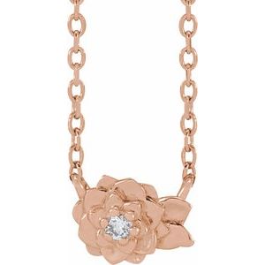 14K Rose Gold .015 CT Natural Diamond Flower 16-18" Necklace