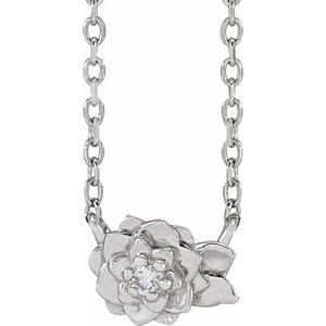 Sterling Silver .015 CT Natural Diamond Flower 16-18" Necklace