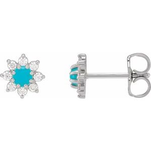 Platinum Natural Turquoise & 1/8 CTW Natural Diamond Flower Earrings