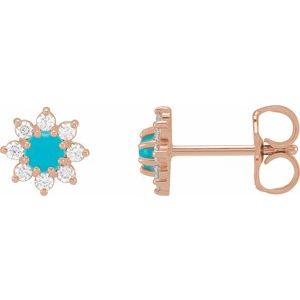 14K Rose Gold Natural Turquoise & 1/8 CTW Natural Diamond Flower Earrings