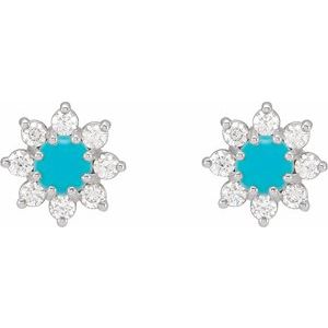 Platinum Natural Turquoise & 1/8 CTW Natural Diamond Flower Earrings – image 2