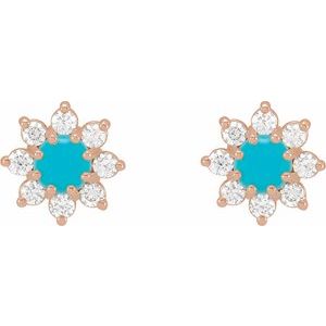14K Rose Gold Natural Turquoise & 1/8 CTW Natural Diamond Flower Earrings – image 2