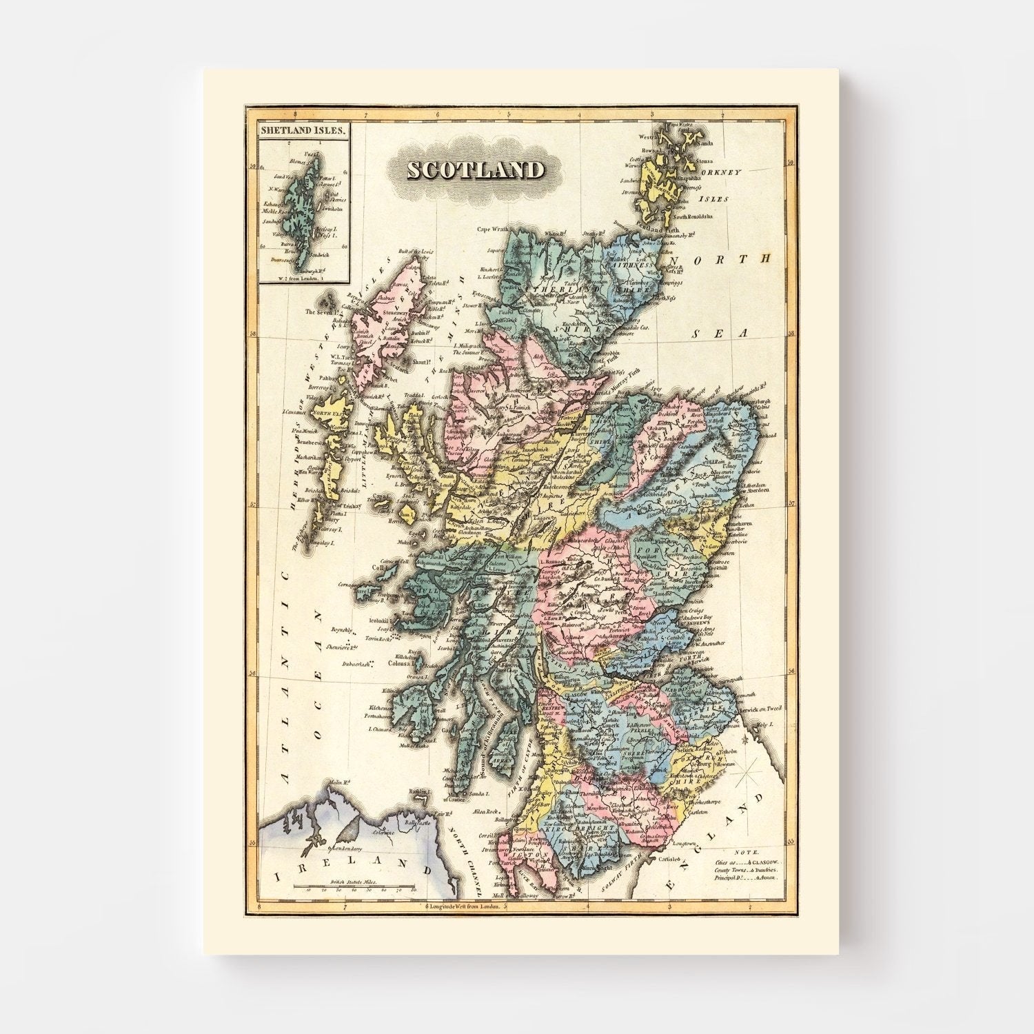 Vintage Map of Scotland 1823