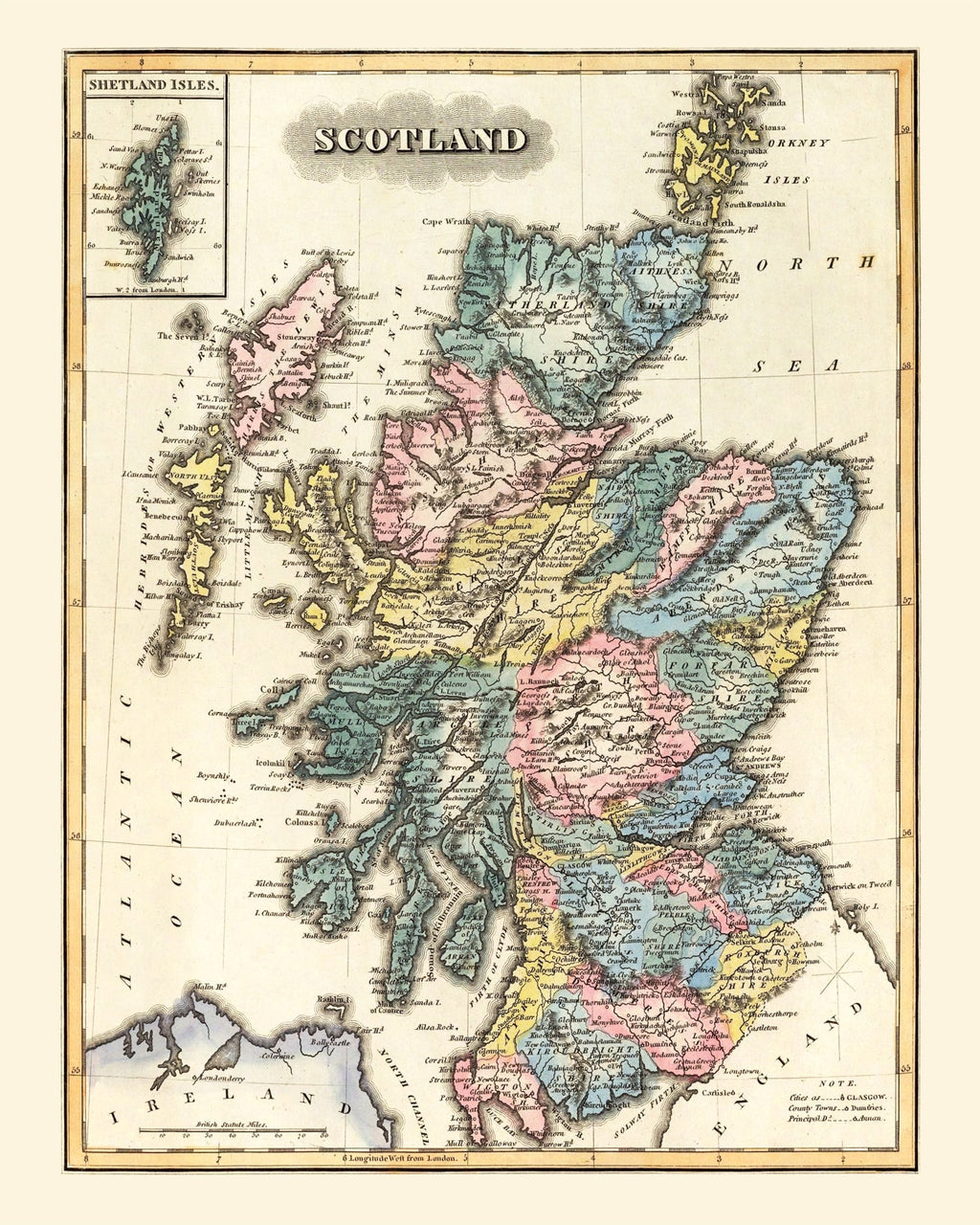 Vintage Map of Scotland 1823