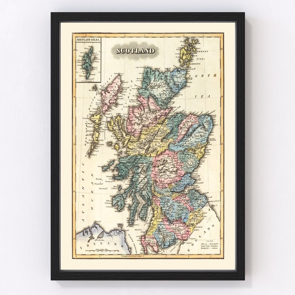 Vintage Map of Scotland 1823
