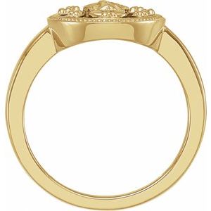 14K Yellow Oval Black Enamel Miraculous Medal Ring