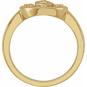 14K Yellow Oval White Enamel Miraculous Medal Ring