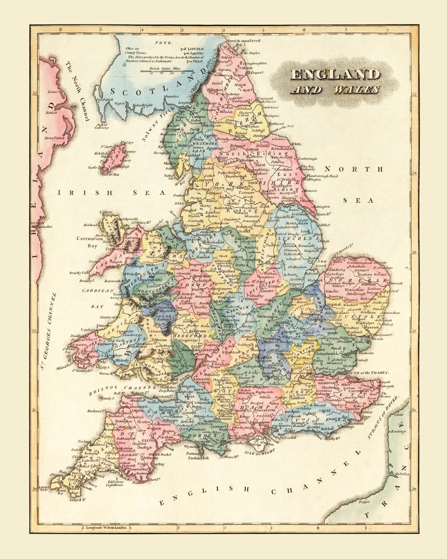 Vintage Map of England 1823