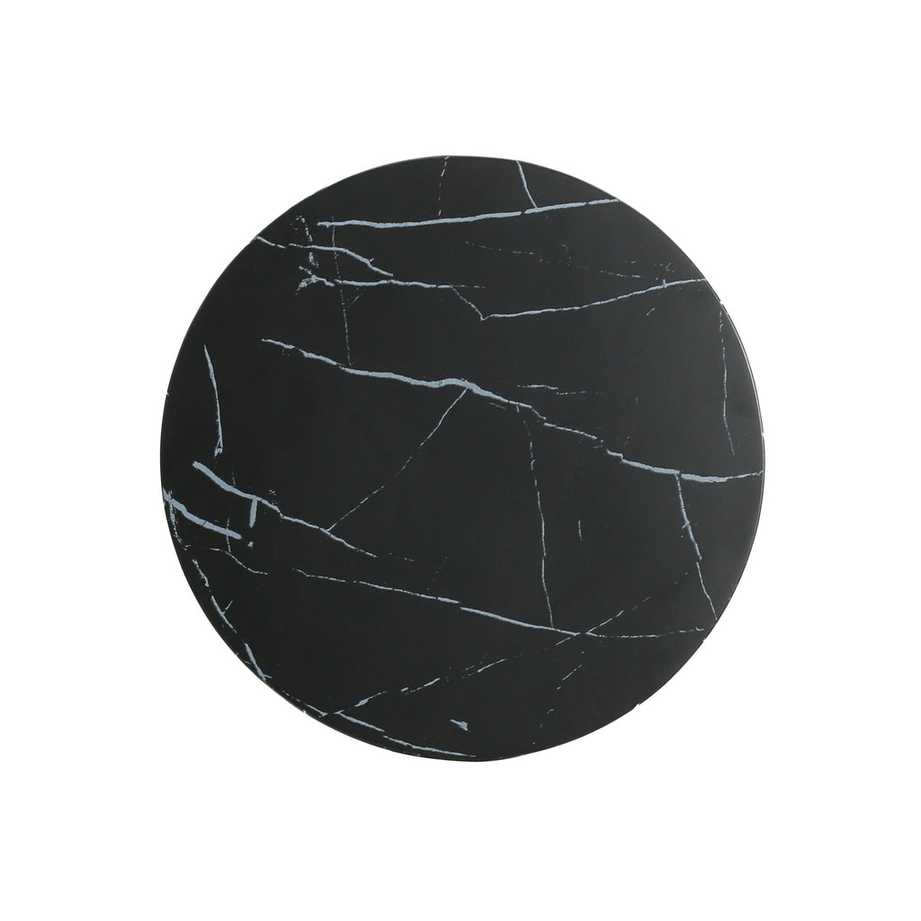 Outdoor Lightweight Concrete BMarble Effect Side Table, Living Room End Table - Black / Marble