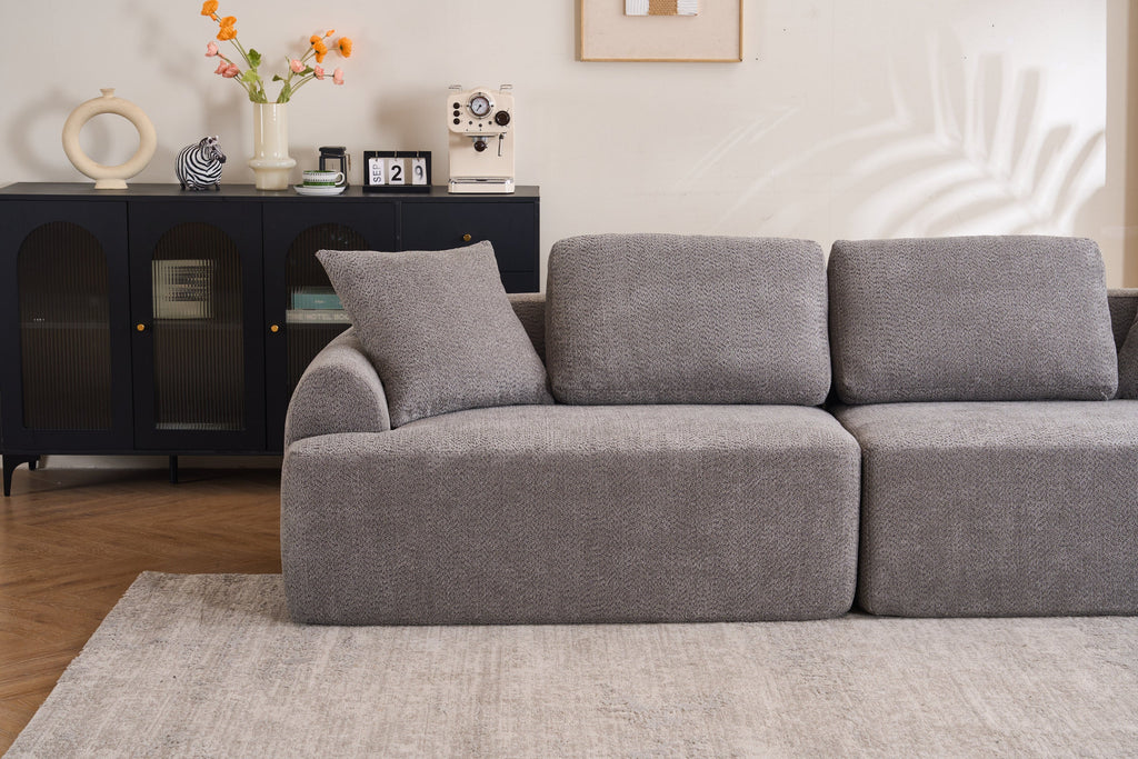 LY-024GY COMPRESSION SOFA: 4-seater combined sofa, Crochet Yarn Fabric, full sponge compression sofa,combined sofa with 4 pillows for home living/ Home Furniture/ Apartment/Office/House