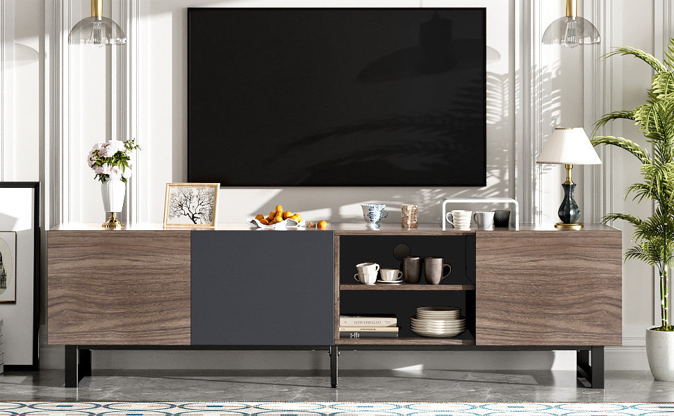 Modern TV with 3 Cabinets& Open Shelves, Color-matching Media Console Table for TVs up to 80'', Entertainment Center with Drop Down Door for Living Room, Bedroom, Home Theatre
