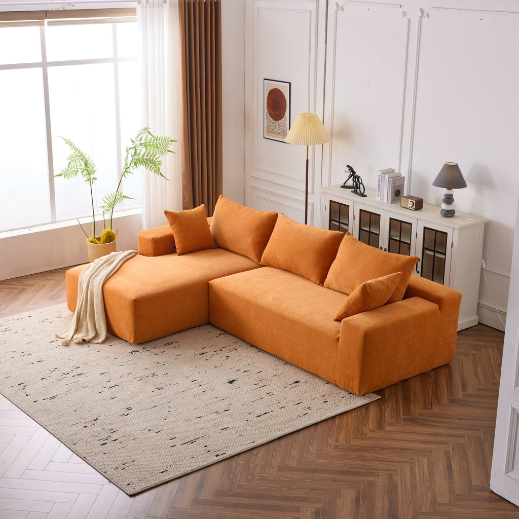 108*68 inch extra-deep modular sofa, cloud sofa, 4-person sofa, sitting and sleeping, living room Chenille modular sofa, no need to assemble, orange