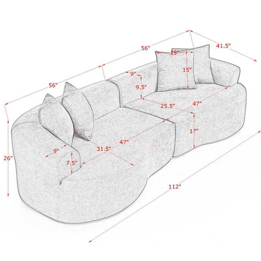 Modern Cloud 4-Seater Sectional Curved Sofa, Minimalist Compression Living Room Couch, No Assembly Needed, Chenille, DarkGrey