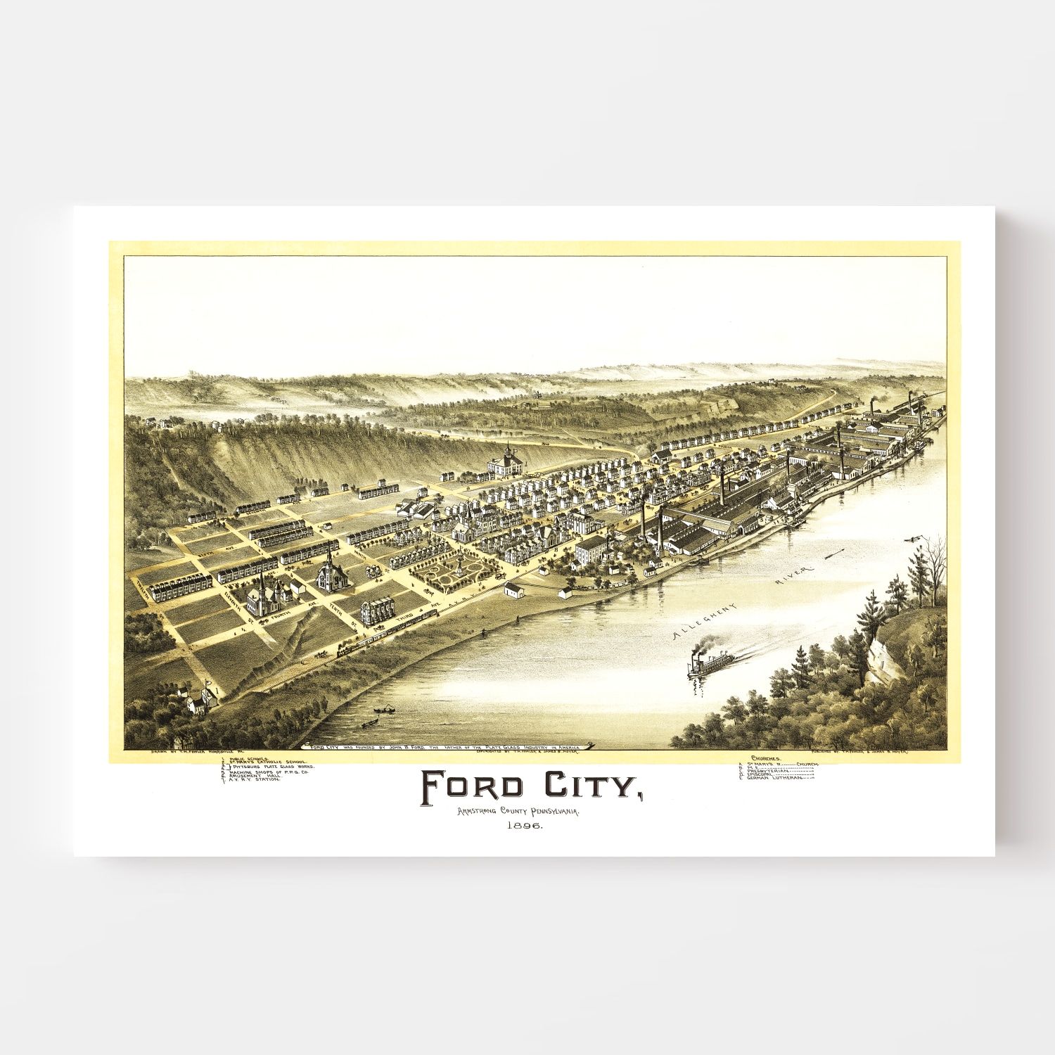 Vintage Map of Ford City, Pennsylvania 1896