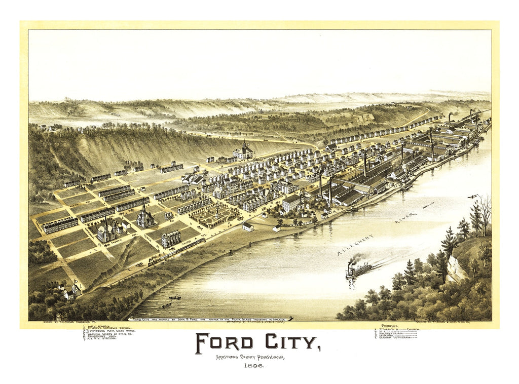 Vintage Map of Ford City, Pennsylvania 1896