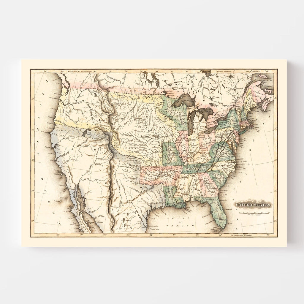 Vintage Map of United States 1823