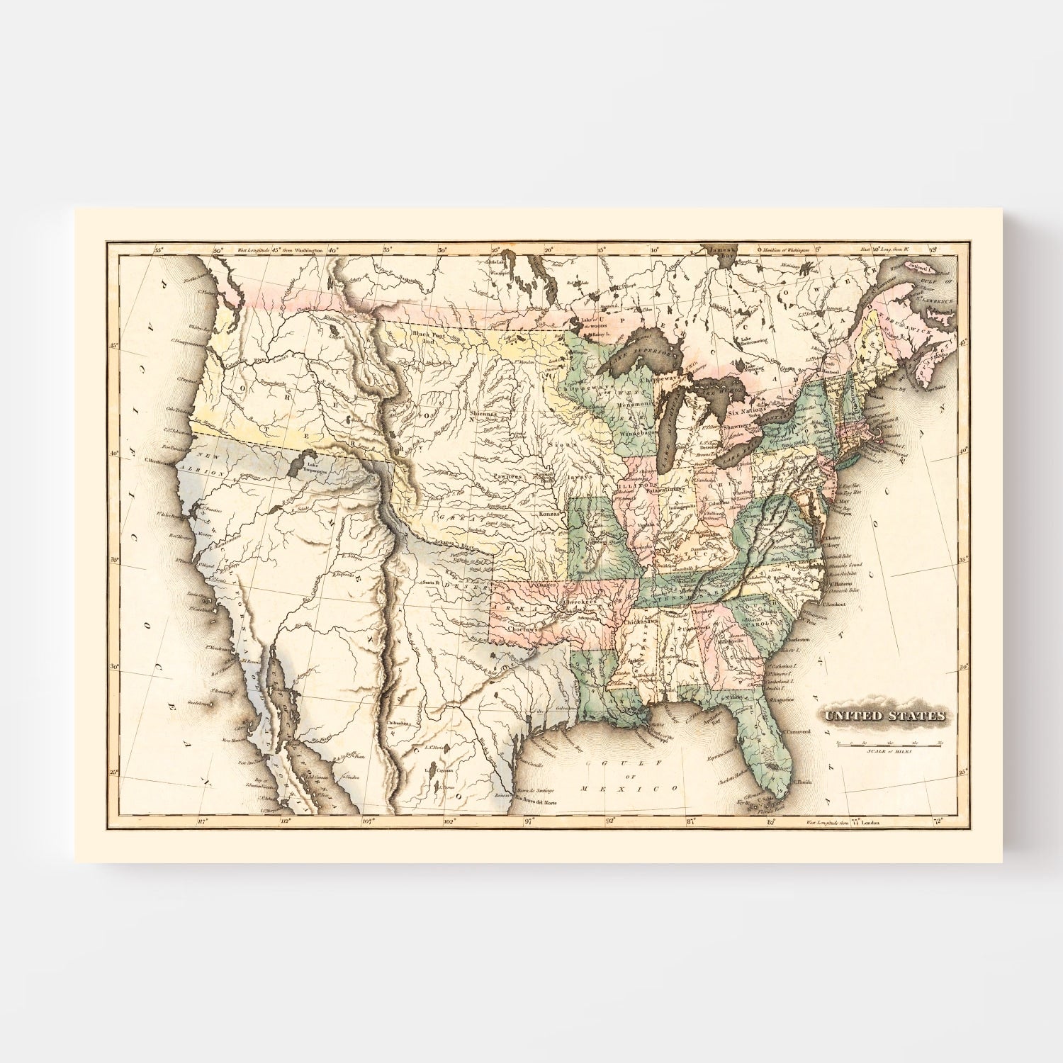 Vintage Map of United States 1823