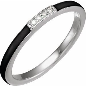 14K White Gold .03 CTW Natural Diamond & Black Enamel Stackable Ring