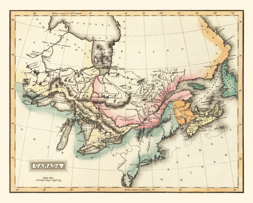 Vintage Map of Canada 1823