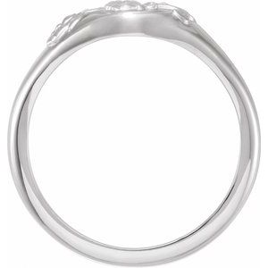 14K White 10.1 mm Oval Floral Signet Ring