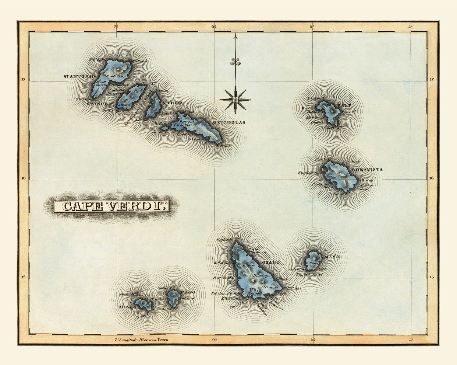 Vintage Map of Cape Verde 1823
