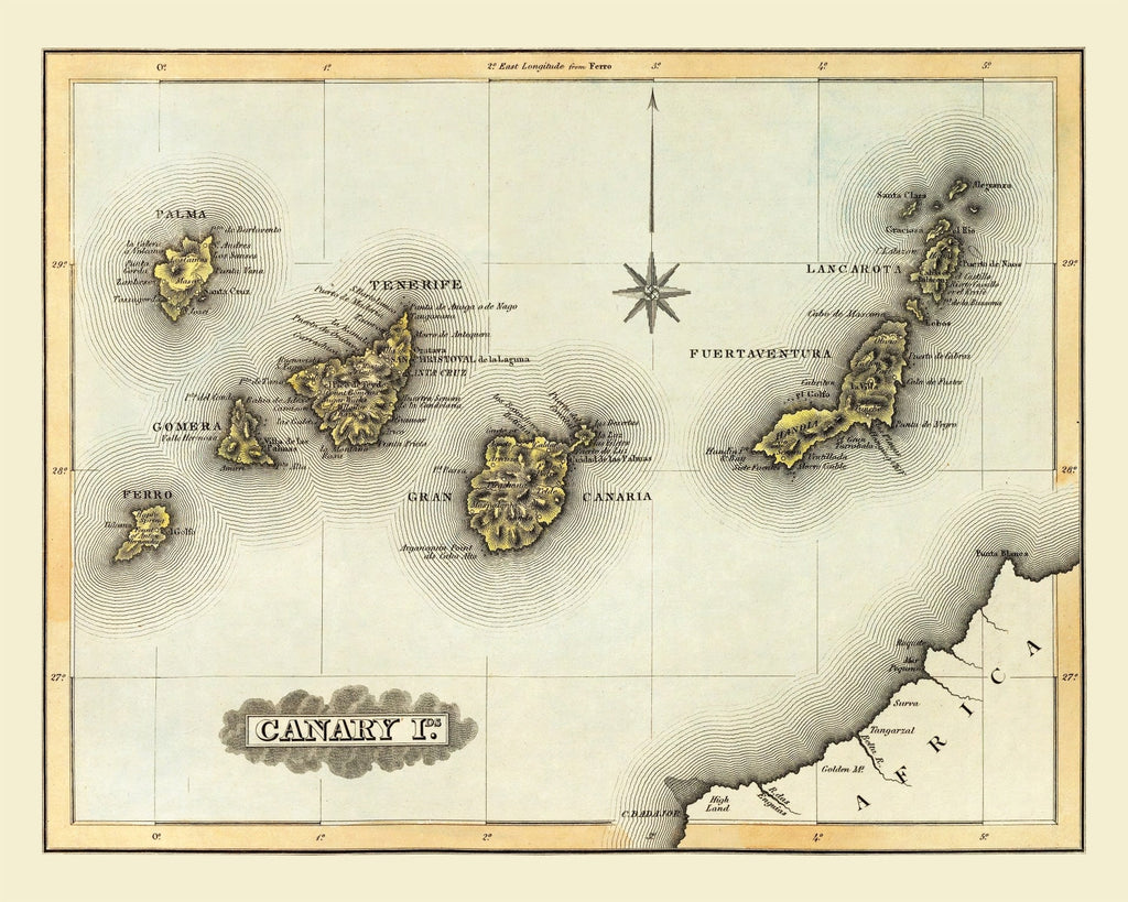 Vintage Map of Canary Islands, 1823