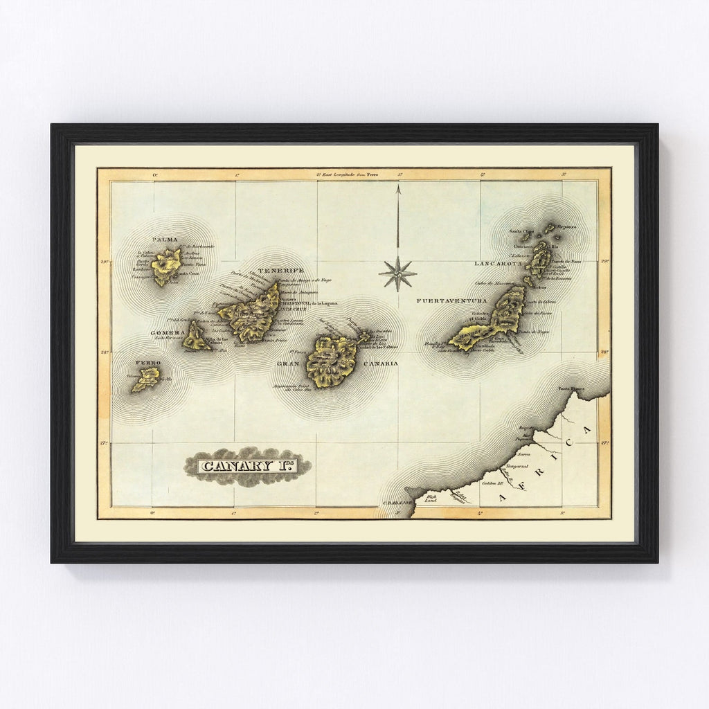 Vintage Map of Canary Islands, 1823