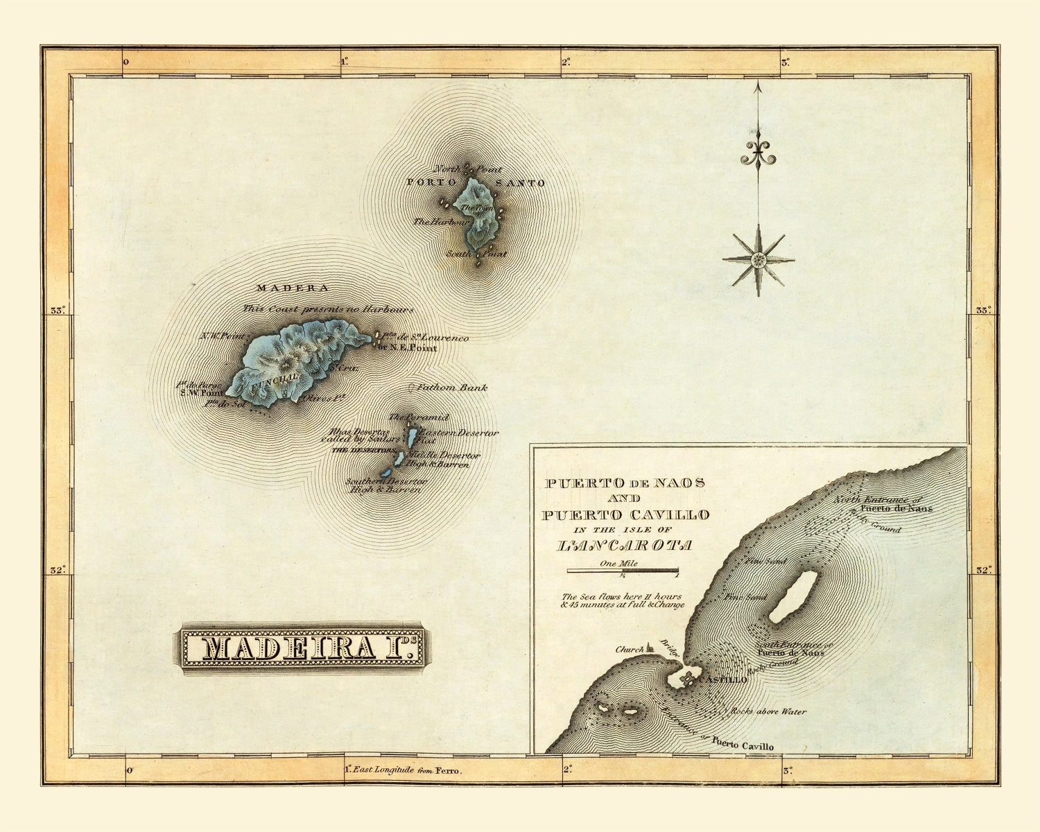 Vintage Map of Madeira Islands, 1823