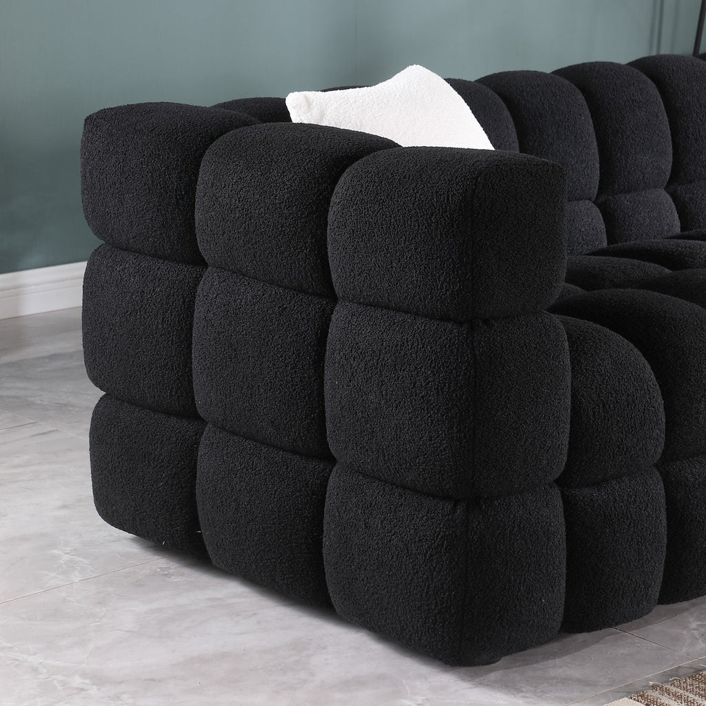 84.3 length ,35.83' deepth ,human body structure for USA people,  marshmallow sofa,boucle sofa ,black color,3 seater