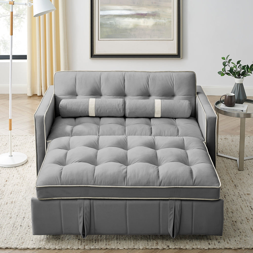 Modern 55.5' Pull Out Sleep Sofa Bed 2 Seater Loveseats Sofa Couch with side pockets, Adjsutable Backrest and Lumbar Pillows for Apartment Office Living Room