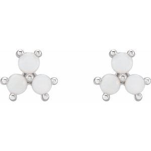 Sterling Silver White Opal Three-Stone Cabochon Earrings
