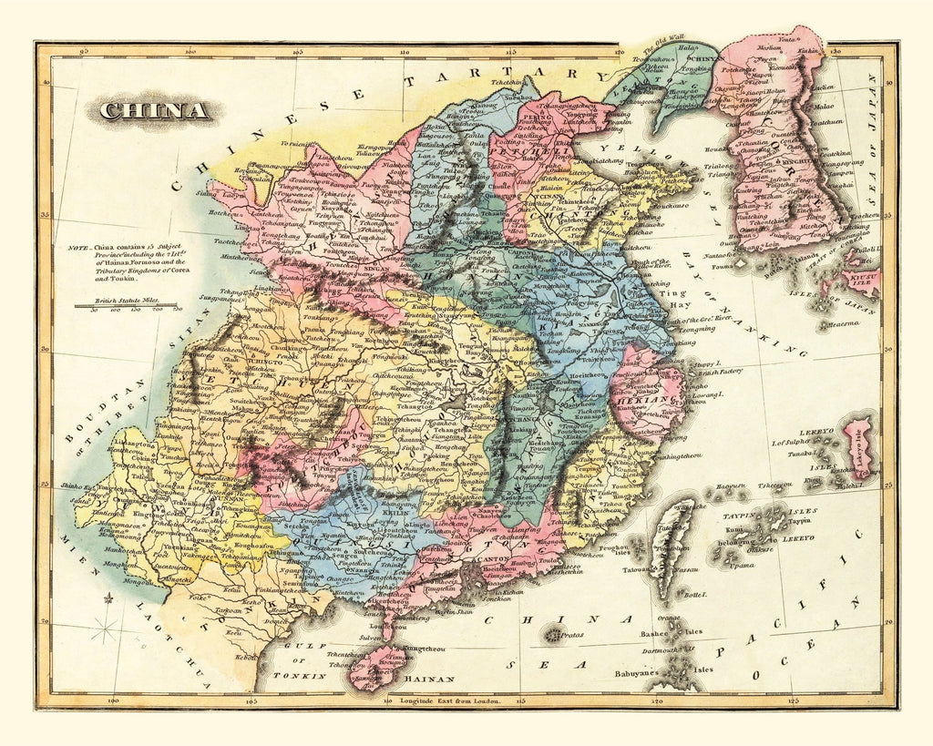 Vintage Map of China 1823