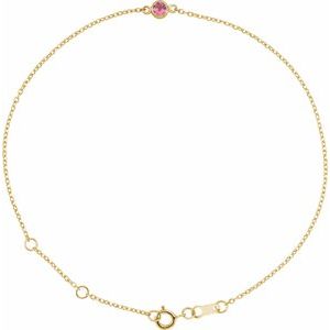 14K Yellow Gold Natural Pink Tourmaline Bezel-Set Solitaire 6 1/2-7 1/2" Bracelet