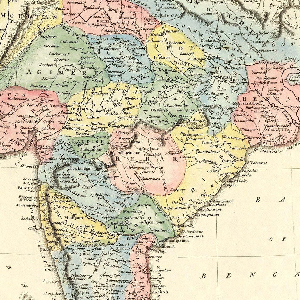 Vintage Map of India 1823