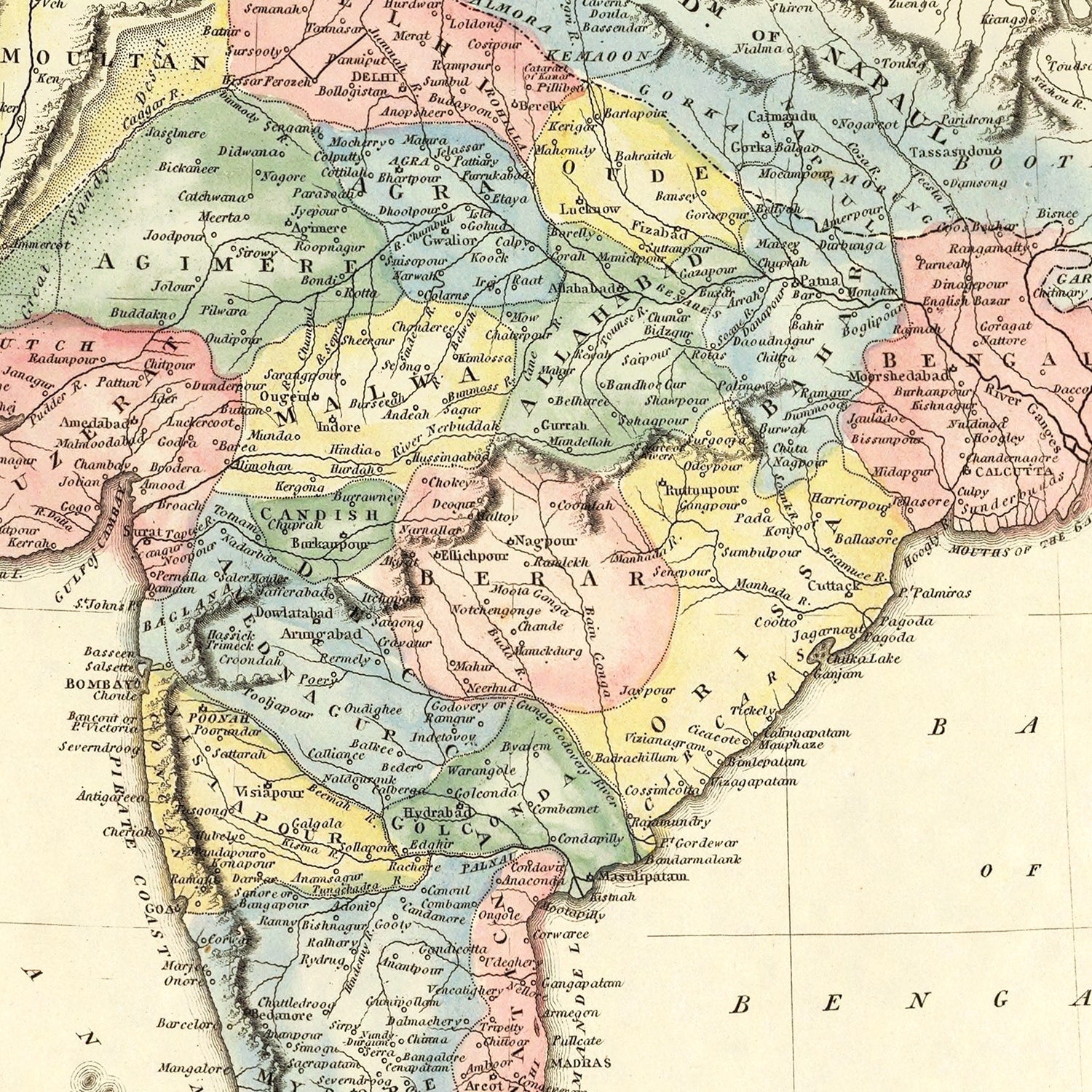 Vintage Map of India 1823