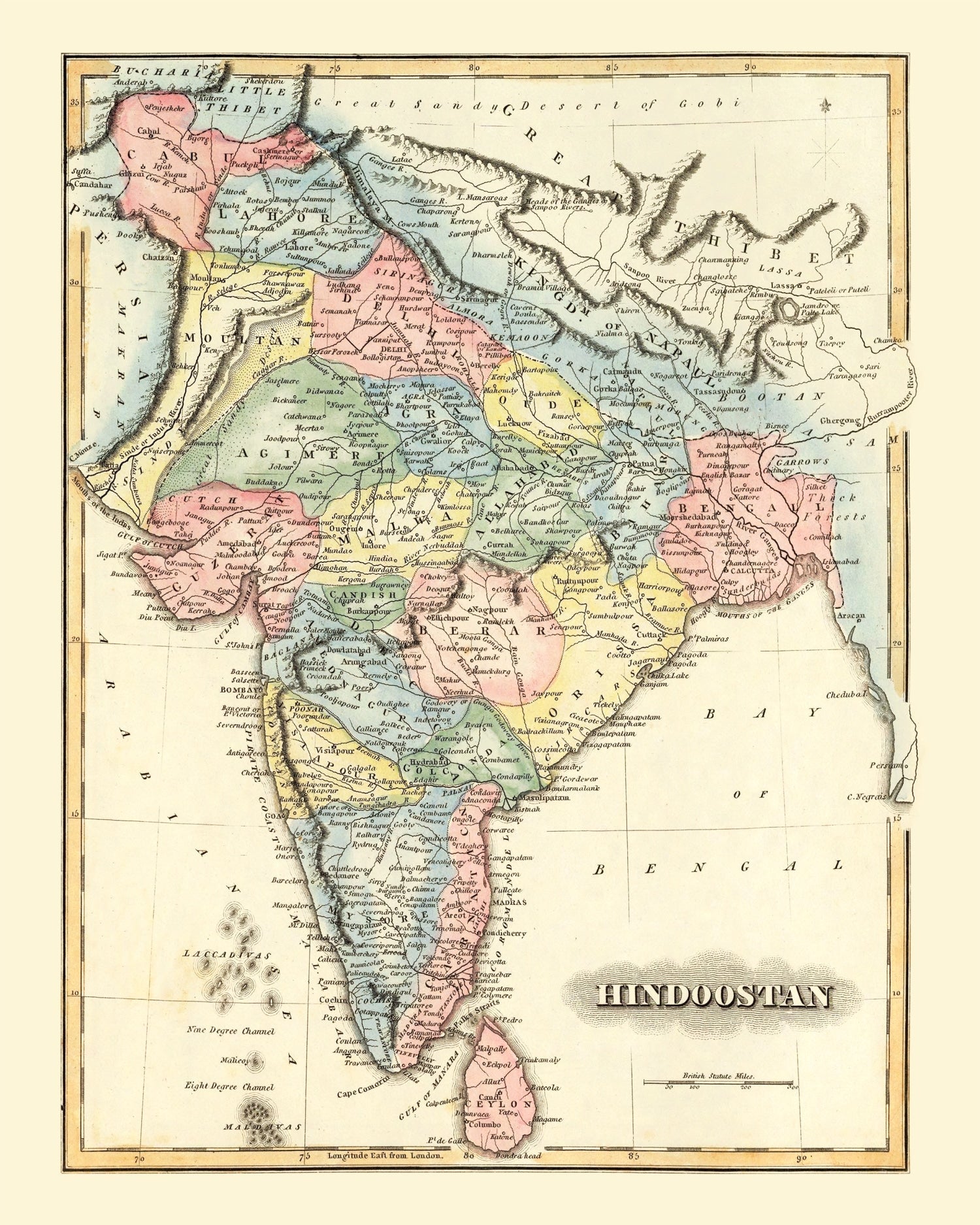 Vintage Map of India 1823