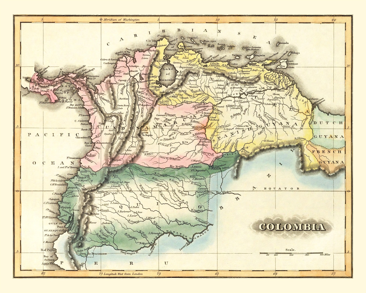 Vintage Map of Colombia 1823
