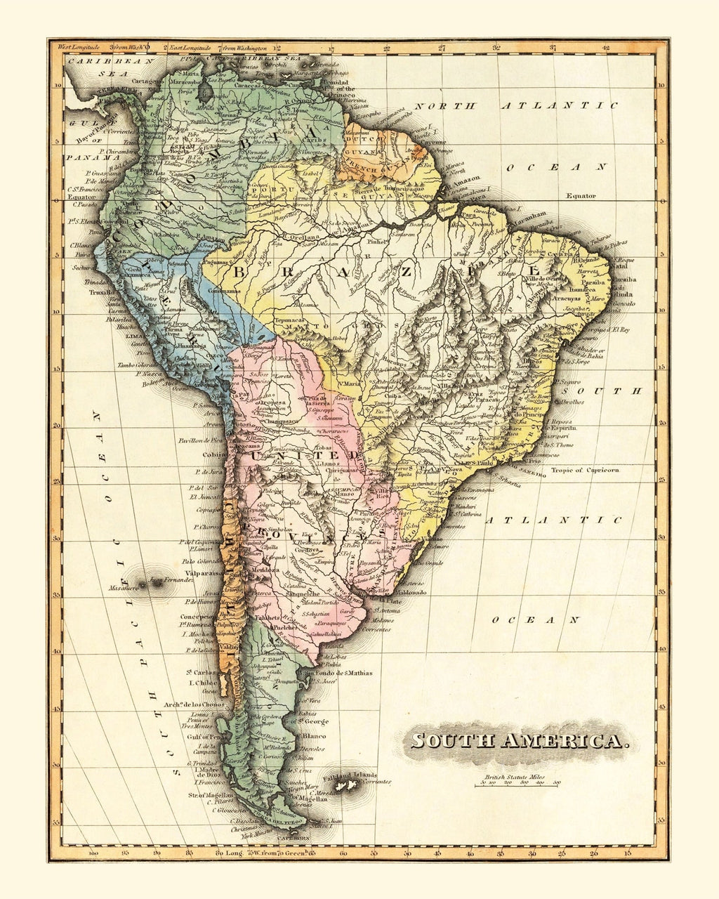 Vintage Map of South America, 1823