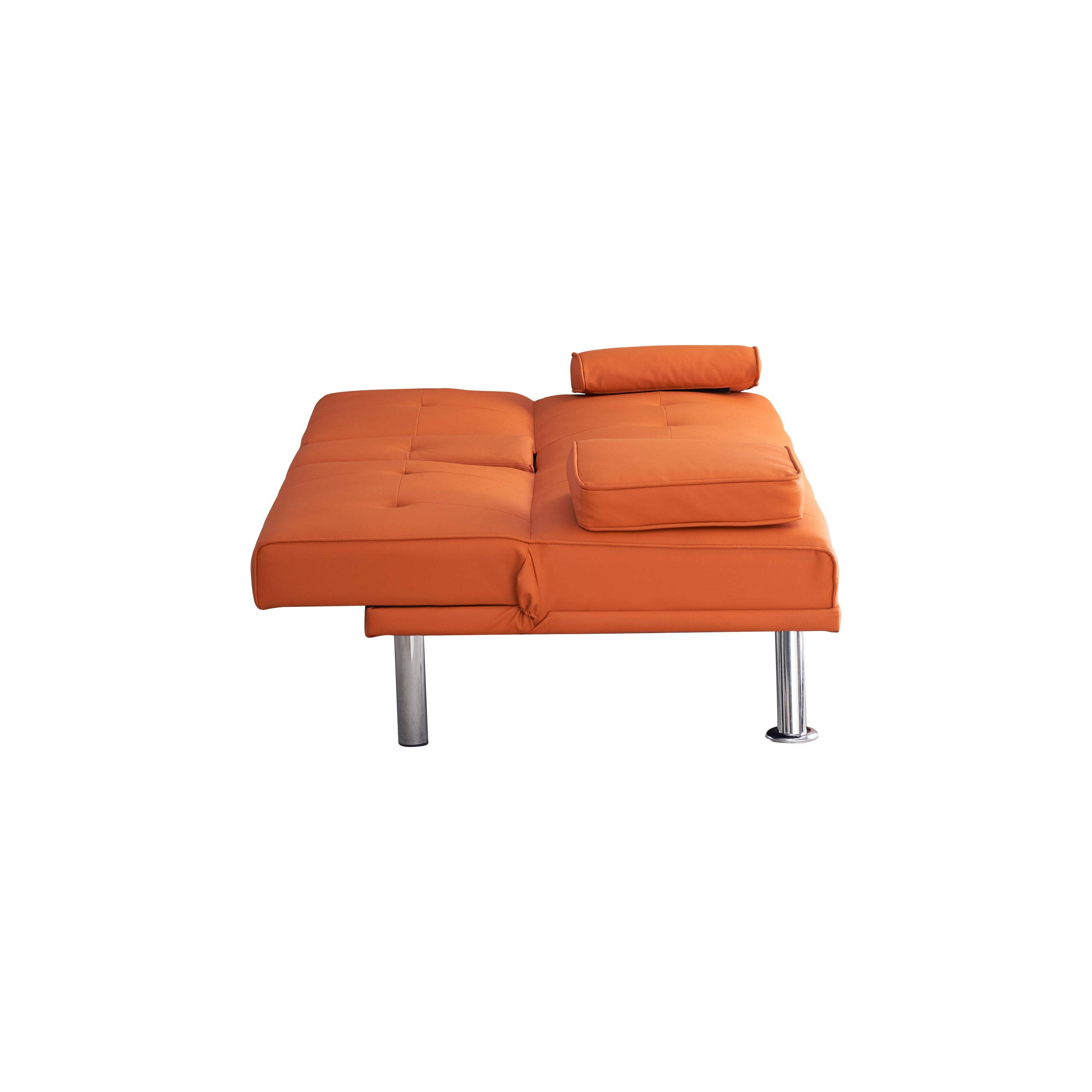 67' Orange Leather Office Sofa Bed, Double Fold, with Coffee Table, Multifunctional