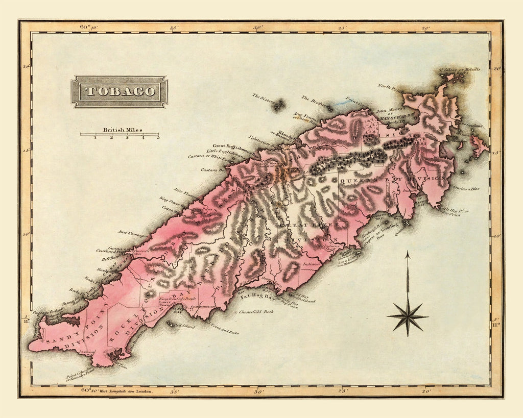 Vintage Map of Tobago, 1823