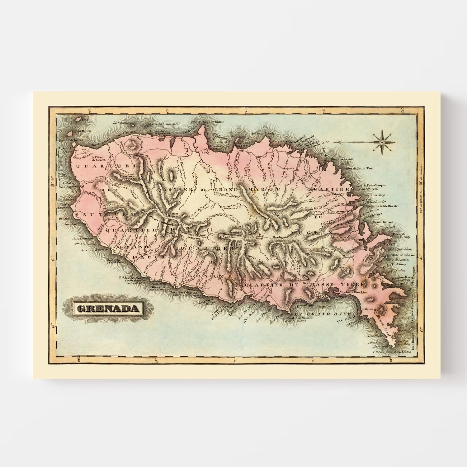 Vintage Map of Grenada 1823
