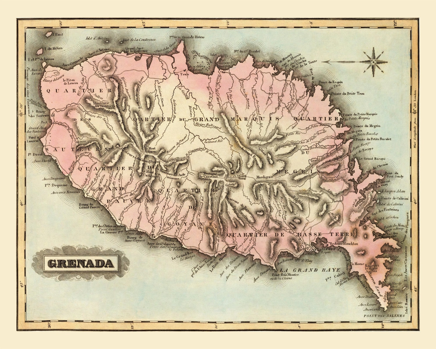 Vintage Map of Grenada 1823