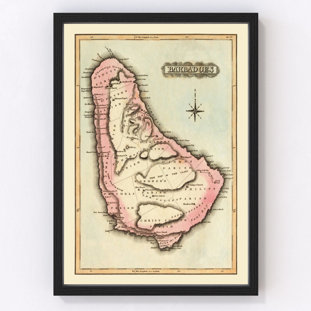 Vintage Map of Barbados 1823