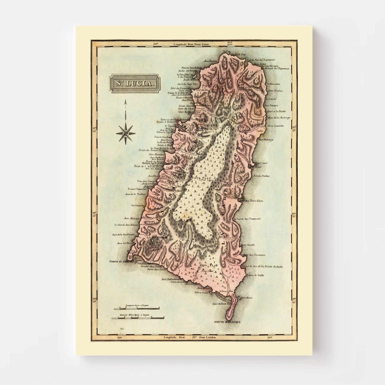 Vintage Map of St Lucia 1823